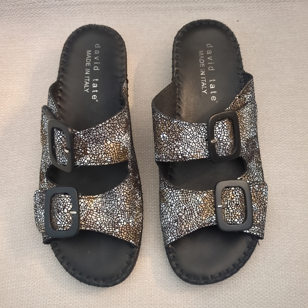 David Tate Libby Wedge Sandal Silver Gold Black Size 8